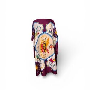 Silk Medallion Print Scarf Dress in Burgundy & Cream